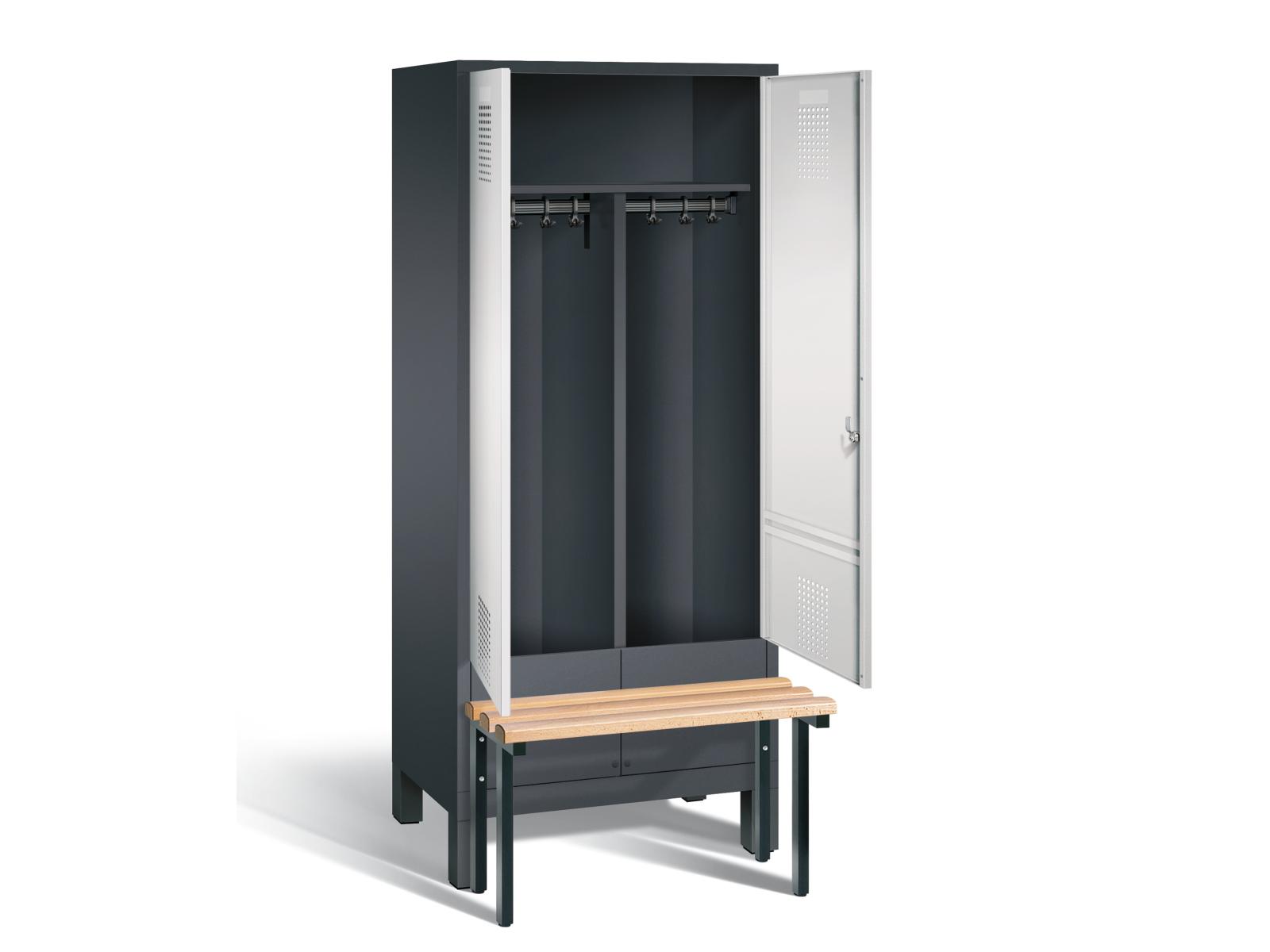 Spind nach Arbeitsstättenrichtlinien S3000 Evolo mit vorgebauter Sitzbank - für 1 Person 2x400mm Abteilbreite