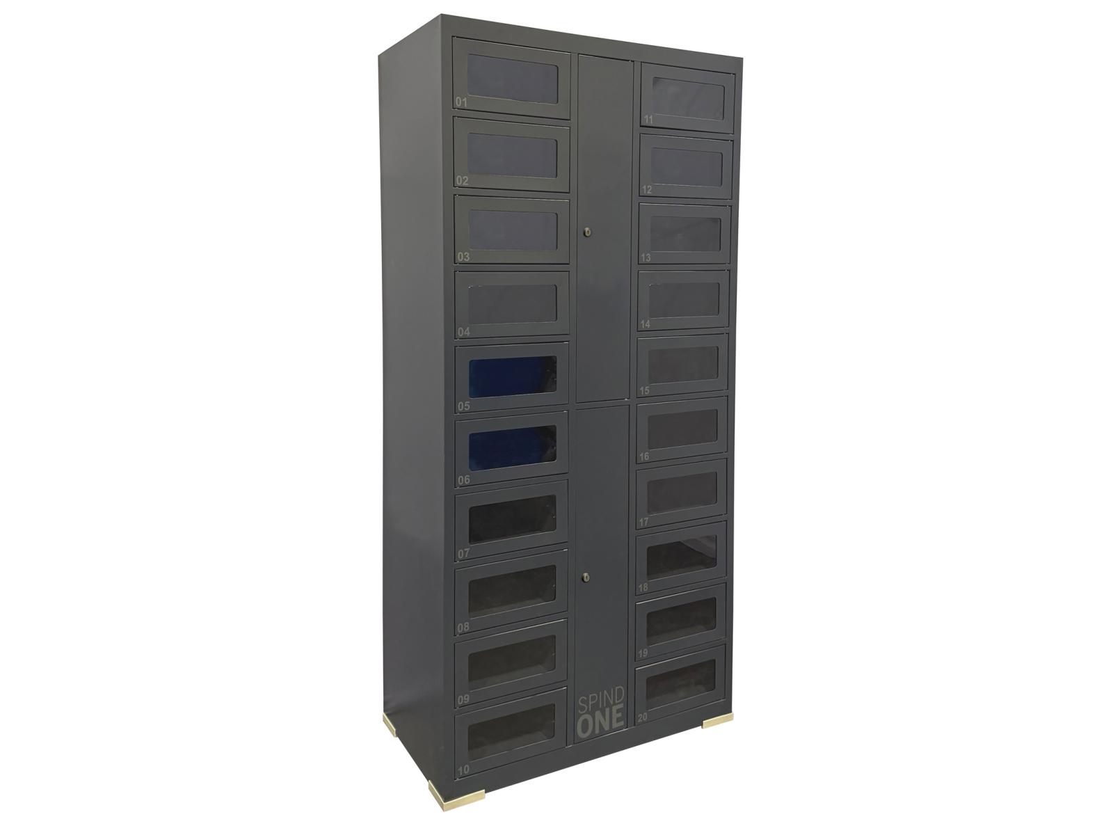 Anbauschließfachschrank Serie Spind ONE mit Sichtfenster 2 Abteile / 20 Fächer und Pin-Eingabe