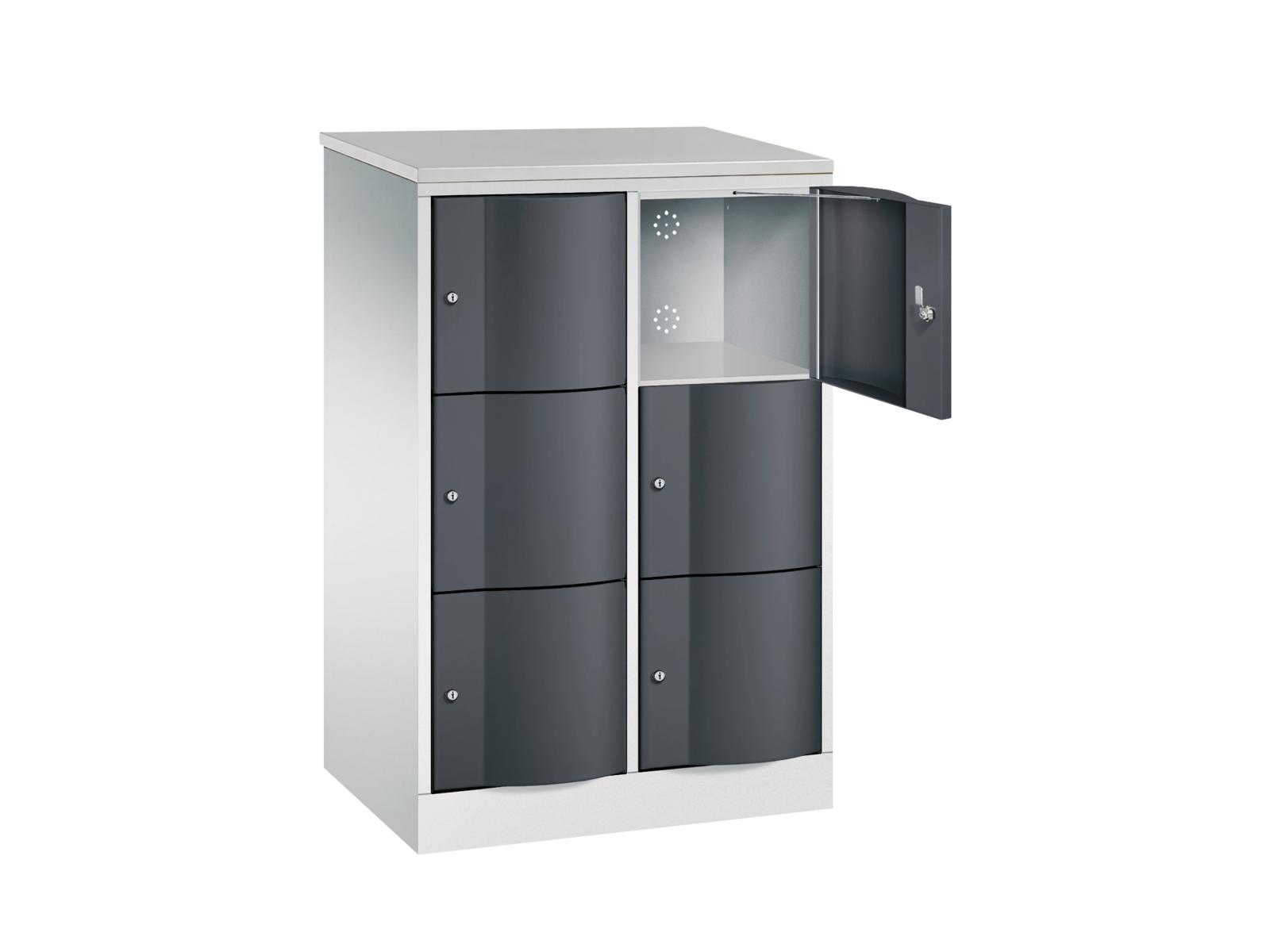 Schließfachschrank Resisto halbhoch mit robusten 1,5mm dicken Türen 3 Fächer übereinander - 2 Abteile 640mm tief