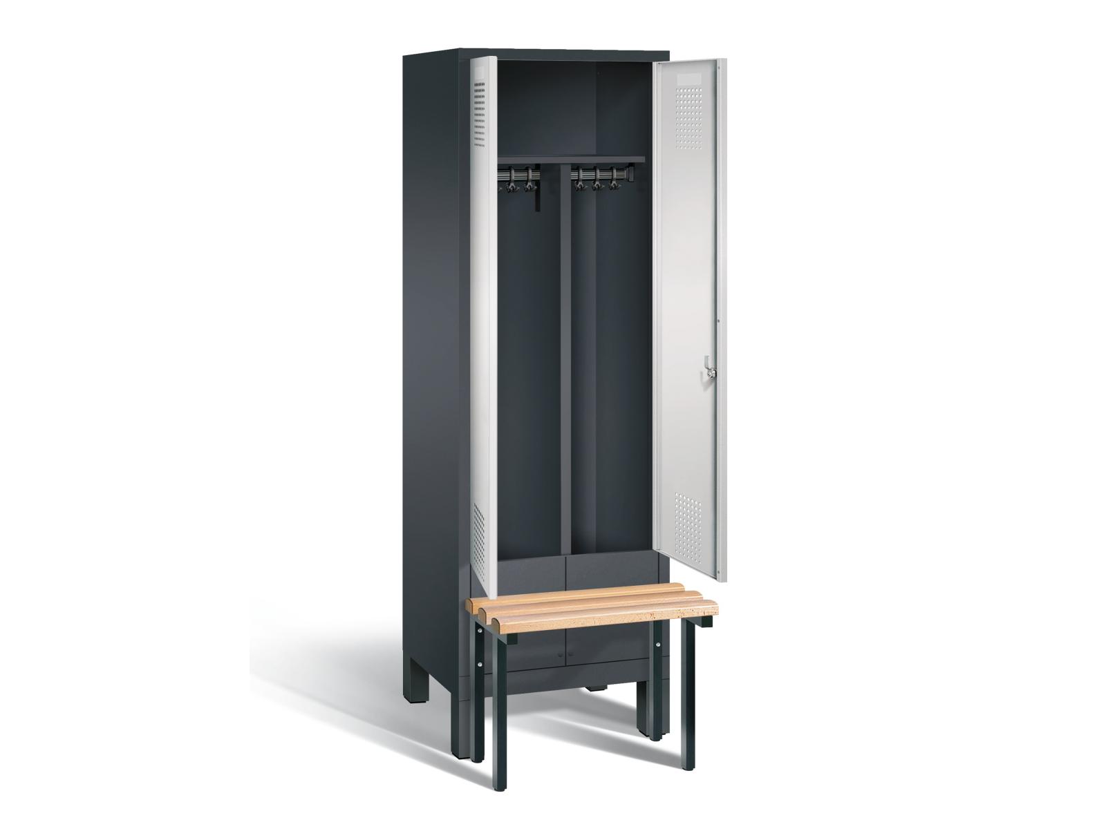 Spind nach Arbeitsstättenrichtlinien S3000 Evolo mit vorgebauter Sitzbankl - für 1 Person 2x300mm Abteilbreite