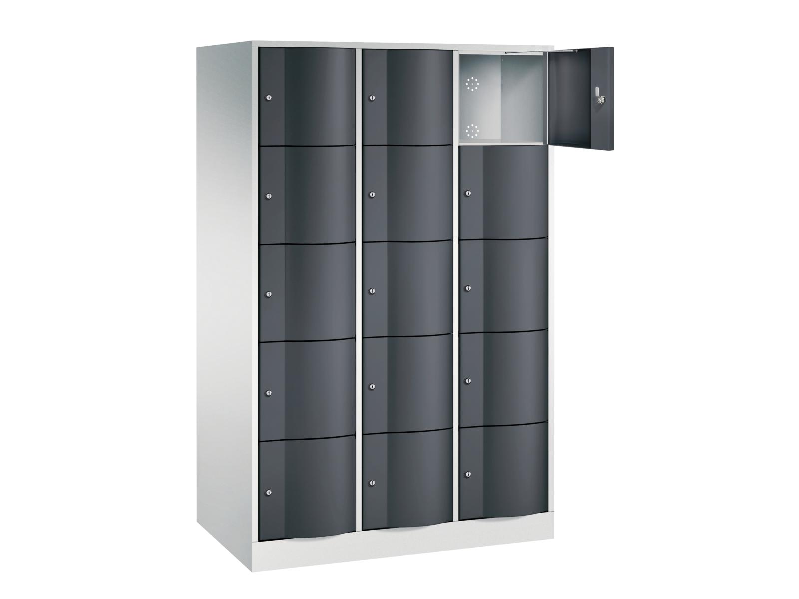 Schließfachschrank Resisto mit robusten 1,5mm dicken Türen 5 Fächer übereinander - 3 Abteile 640mm tief