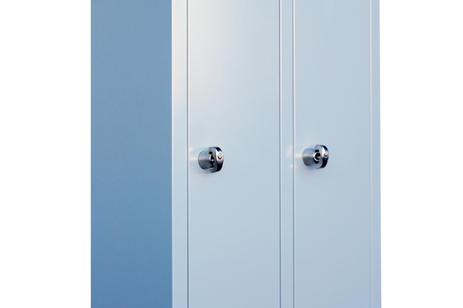 Spindschrank Serie Spindmax® Spind doppelstöckig mit Sitzbankuntergestell - 2 Abteile 300mm Abteilbreite