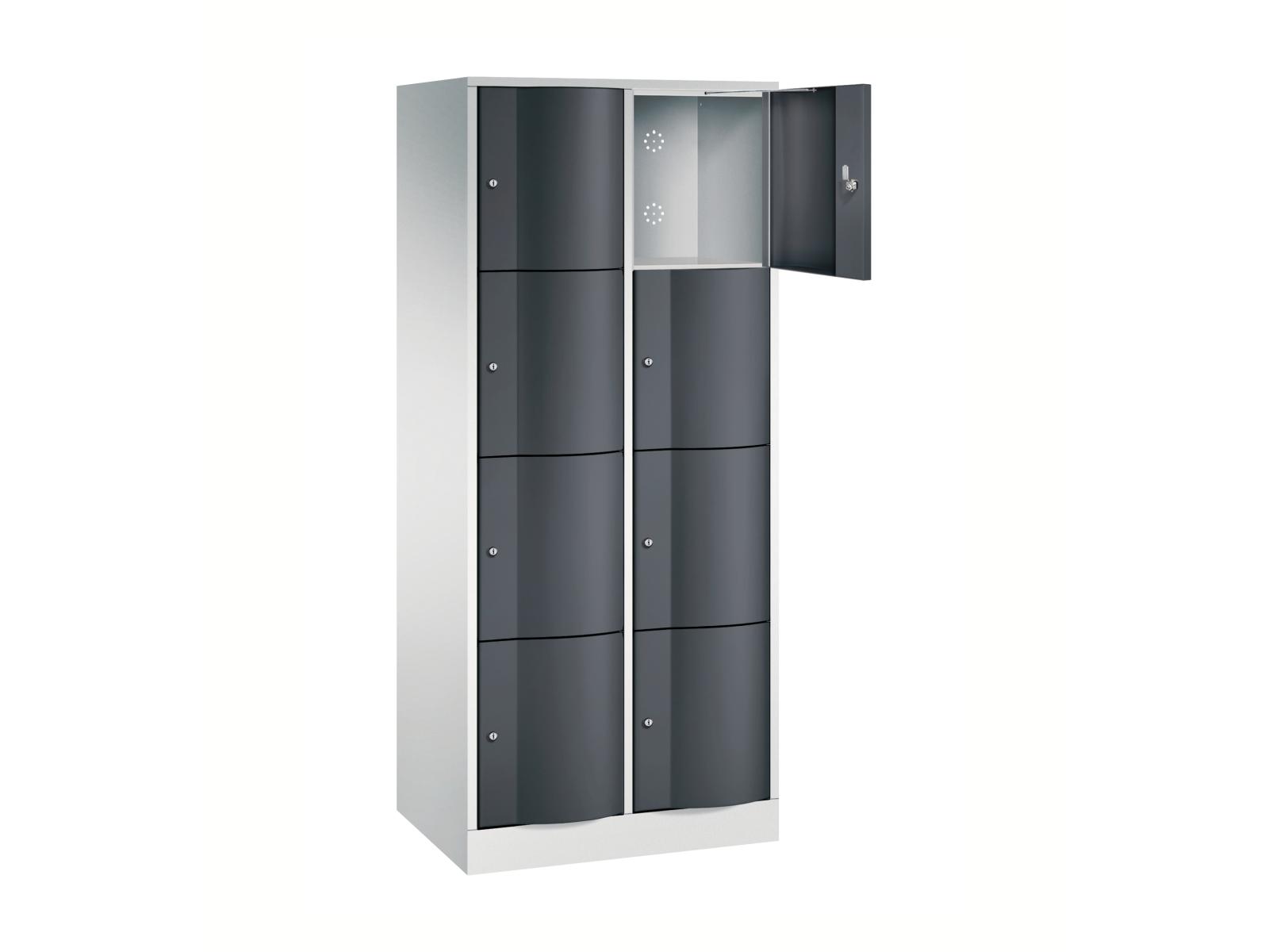 Schließfachschrank Resisto mit robusten 1,5mm dicken Türen 4 Fächer übereinander - 2 Abteile 540mm tief