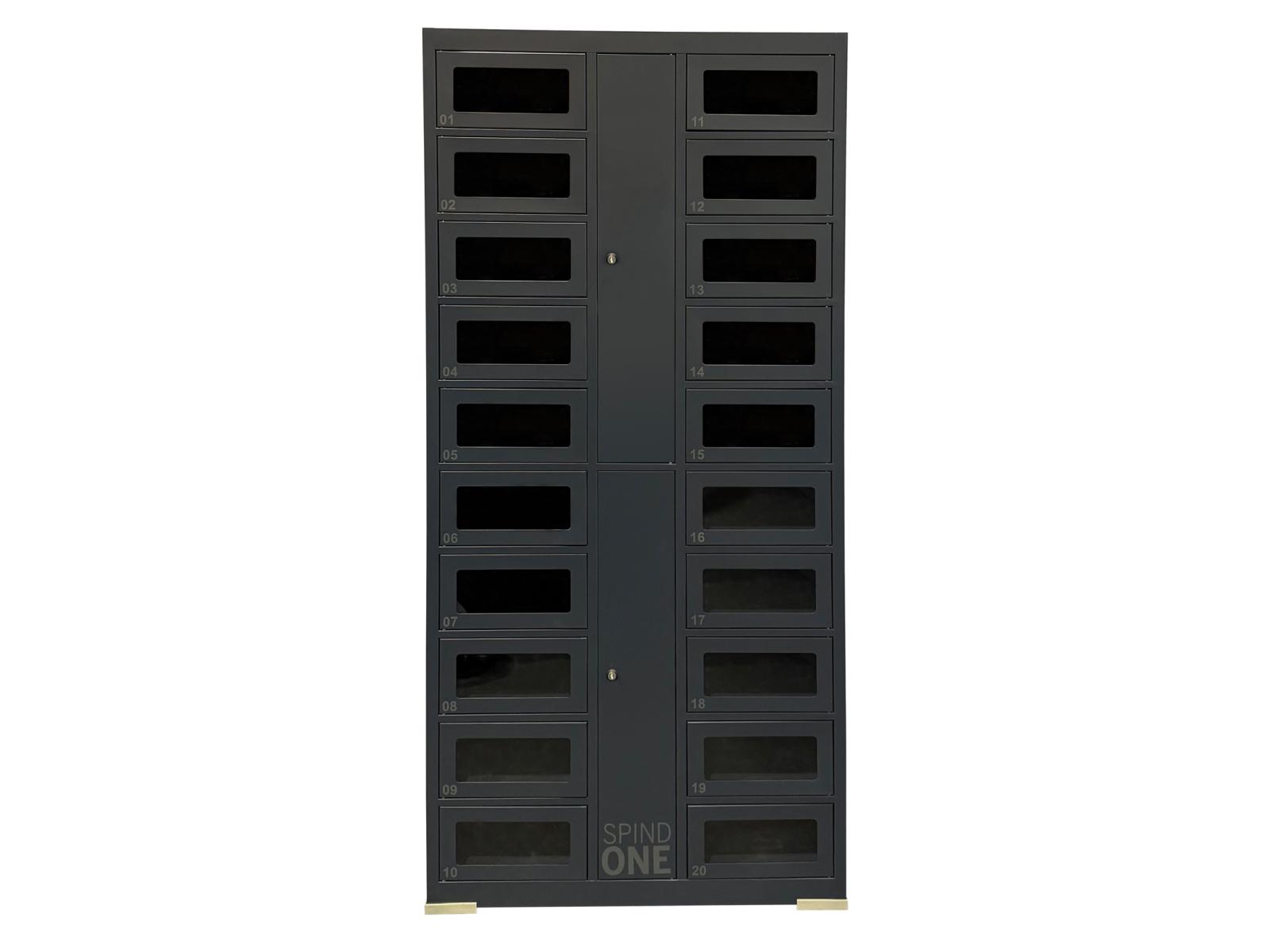 Anbauschließfachschrank Serie Spind ONE mit Sichtfenster 2 Abteile / 20 Fächer und Pin-Eingabe
