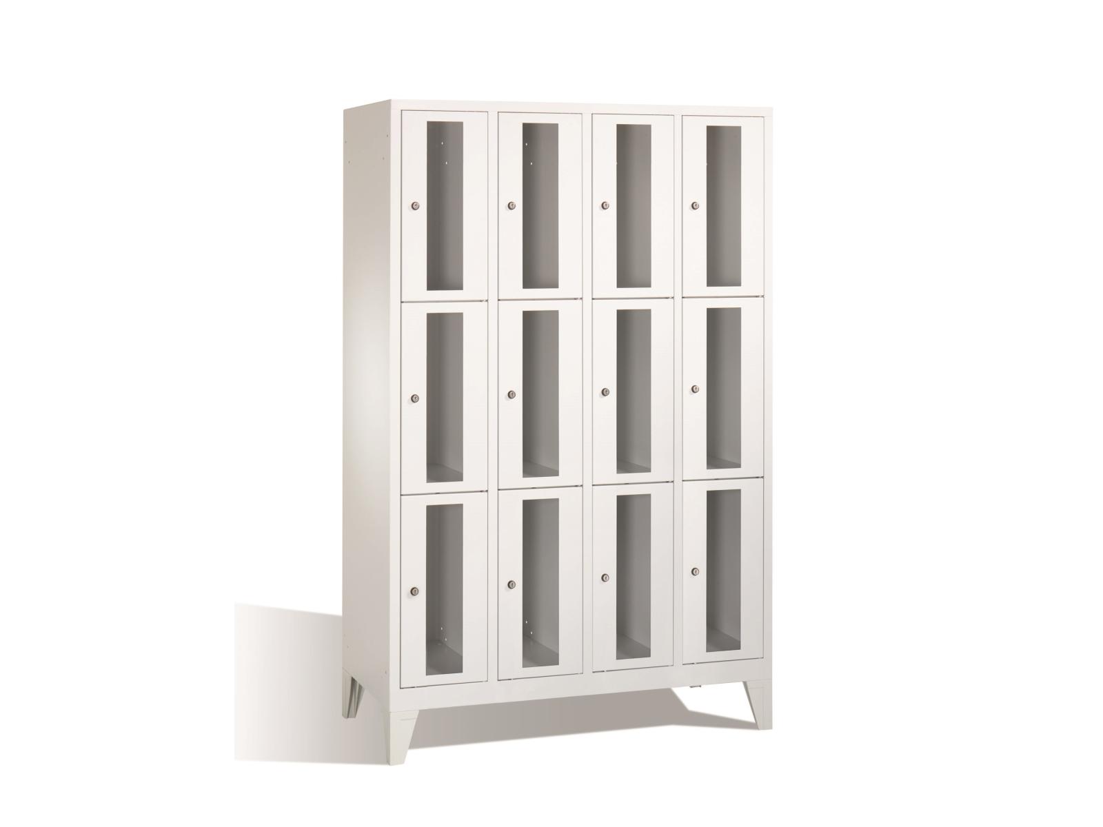 Schließfachschrank F2000 Classic mit Sichtfenster drei Fächer übereinander - 4 Abteile 300mm Abteilbreite